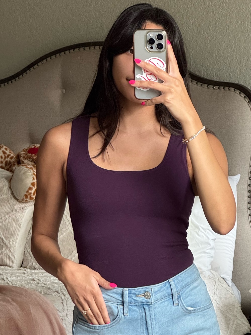 Square Neck Bodysuit in Deep Plum
